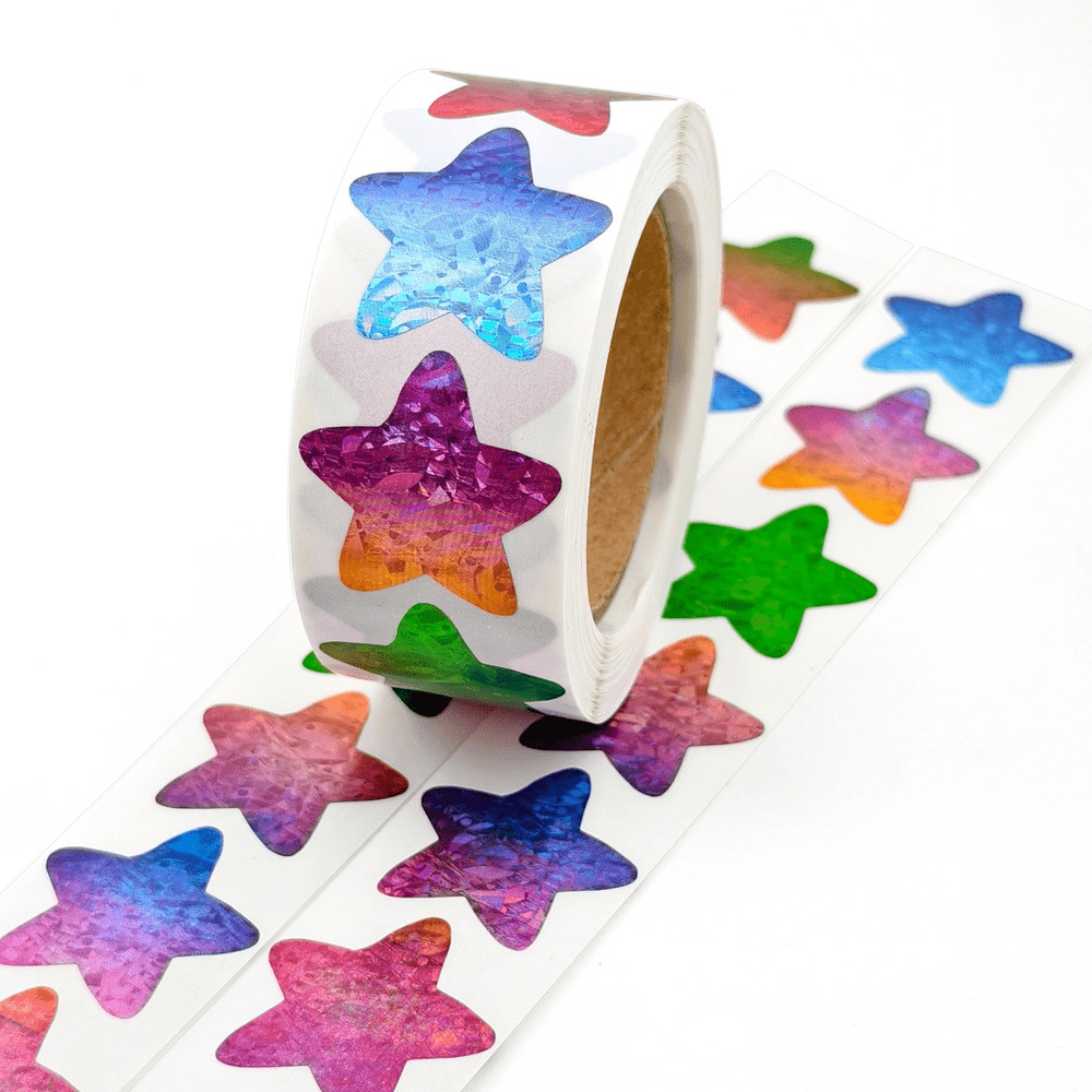 2Roll 1000pcs Colorful Laser Star Stickers Hand Decorated Christmas Holiday Birthday Party Gift Seal Label Stickers