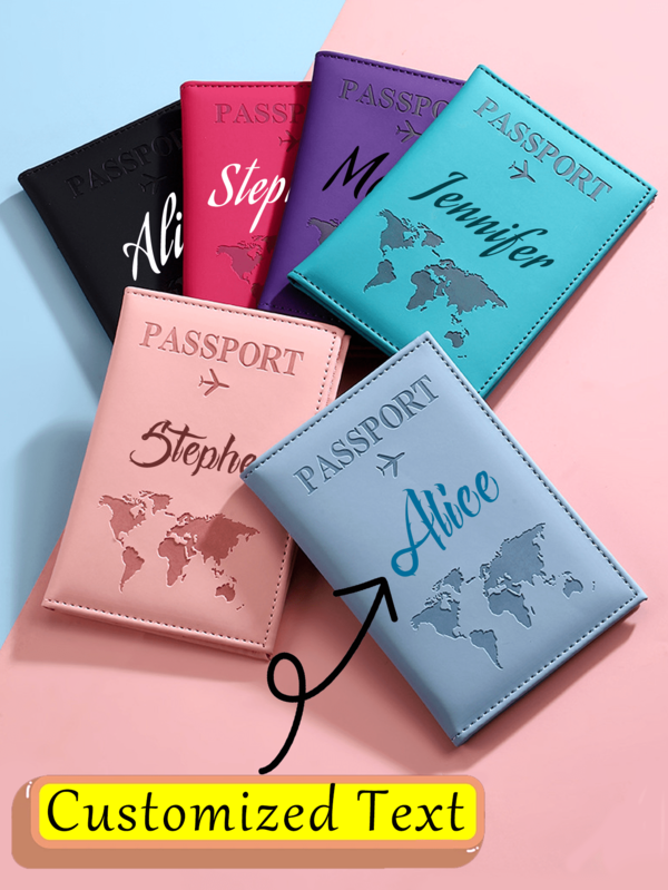 1 pieza Funda de pasaporte con logotipo de texto personalizado, Clip de pasaporte de piel de PU, Portaboletos, Juego unisex de pareja con letra multifuncional, de gran capacidad, funcional, plegable, práctico, de encogimiento mínimo, estilo minimalista Kawaii, para vacaciones/ocio, básico en rosa intenso, azul real, verde, rojo burdeos, personalizado, único, regalo personalizado para mujer