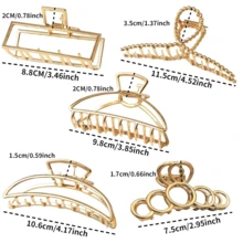 5pcs Hair Clips Set, Golden Large Clips For Thick And Thin Hair, Non-Slip Metal Hair Clip, Hair Clip Hair Claw For Women Hair Styling Tool - 5件 - 查看 9