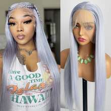 websterwigs Tóc giả tổng hợp thẳng tự nhiên màu tím khoai môn và xám bạc Halloween 13x4, sợi chịu nhiệt chất lượng cao, bộ tóc giả đầy đủ cho nữ - Nhiều màu - Xem 13