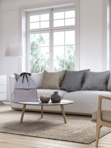 抽绳仿麂皮旅行鞋袋带提手收纳防尘罩带PVC透明窗口学校用品袋收纳袋冬季 - 灰色 - 查看 5