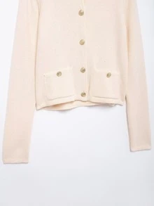 Nuevo Seelio Cardigan de punto con acento de botón dorado, para otoño/primavera - Beis - Ver 10