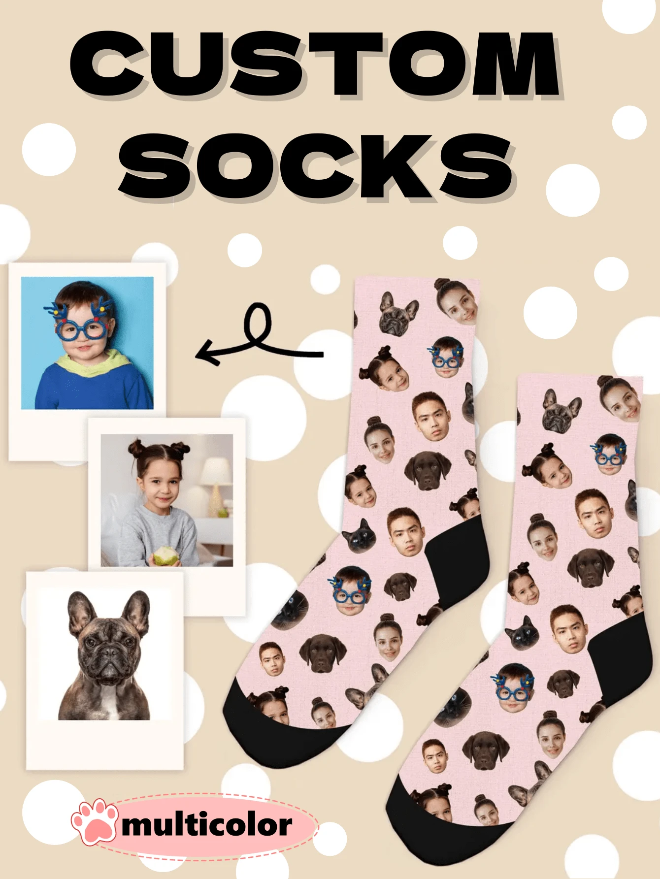 1pc Unisex With Customizable Face - Print Feature, For Personalized Fashion, Fun And Custom Style, Socks, Suitable For Daily Wear And Gifting Occasions