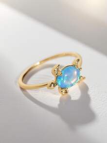 Charm-In 1 Chiếc Nhẫn Rùa Đá Quý Úc Màu Xanh, Lý Tưởng Làm Quà Tặng Ngày Của Mẹ, Quà Tặng Sinh Nhật Hoặc Trang Sức Mùa Hè Cho Bé Gái - Màu xanh lam - Xem 2