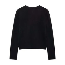 Seelio New Arrival Gold Button Accent Knit Cardigan, Autumn/Spring - Black - View 3