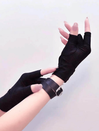 1 Pair Women's Black Gothic Style Fingerless Elastic Gloves, Suitable For Halloween Arm Warmers Autumn Fall Fashion Summer