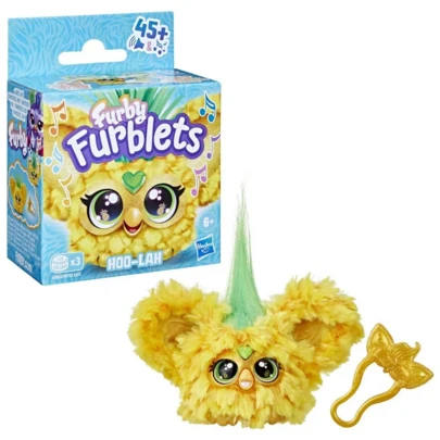 Furby Furblets Hoo-Lah 菠萝迷你伙伴，45+ 音效和音乐，仅会说 Furbish 语，电子毛绒玩具，黄绿色，返校礼物，适合 6 岁及以上儿童
