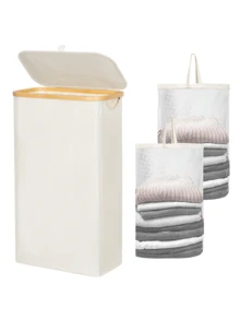Giỏ đựng đồ giặt bằng tre 75L có nắp - Bao gồm 2 túi đựng đồ giặt có thể tháo rời, Giỏ đựng quần áo bẩn có thể gấp lại, Giỏ đựng quần áo bẩn dung tích cực lớn, Giỏ đựng quần áo bẩn nghệ thuật bằng vải có thể gấp lại, Hộp đựng đồ giặt gia đình, Giỏ đựng đồ giặt - Nhiều màu - Xem 14