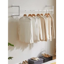8TH-ST  Industrial Pipe Clothes Rack, 50 Inch Wall Mounted Clothing Rack, Space-Saving Hanging Closet Rod, Heavy Duty Multi-Purpose Garment Rack For Closet And Laundry Room(4 Bases), White TYJ002W - 黑色 - 查看 9