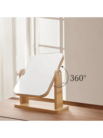 1PC Rotatable Vanity Makeup Spiegel Wooden St Polished Finish, Adjustable Bureau Bedroom, Bathroom, Skincare Makeup, No Battery Required view 2