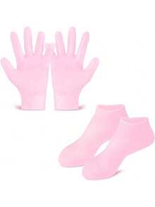 Pink Silicone Moisturizing Hand Mask & Foot Mask Gel, Cuticle Remover, Nourishing Hand Gloves & Foot Socks