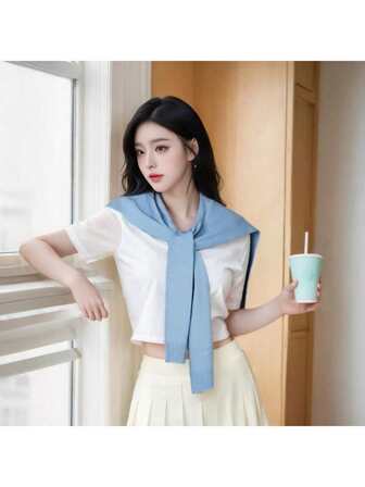 Korean Style Versatile Solid Color Casual Knit Shawl Vest Scarf