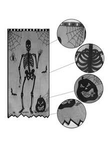 1 件万圣节装饰骷髅、蝙蝠图案窗帘、门帘、窗帘，用于万圣节门帘装饰、家居装饰、派对用品万圣节派对 - 彩色 - 查看 8