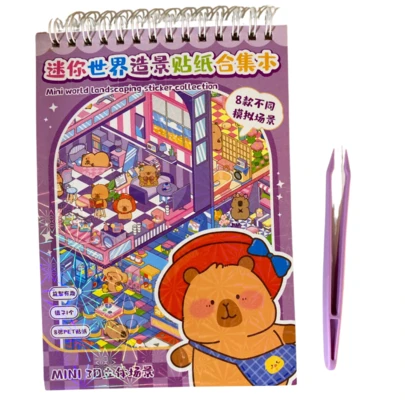 15 em 1 Caderno de Adesivos DIY Paisagens 3D Estilo Cartoon para Decoração e Alívio do Estresse
