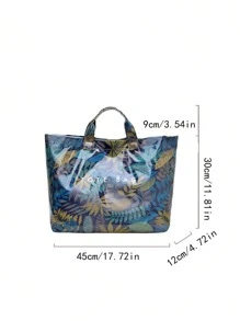 Women's Fashion Handbag, PVC Transparent Tote Bag With Camouflage Pattern, Waterproof Outdoor Casual Bag, Large Capacity Beach Bag, Casual Style, Large Capacity, Fixed Shoulder Strap, Hook & Loop Closure, Polyester Lining, Random Print Design, Suitable For Work And Commuting