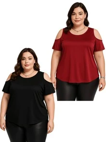 Combo Kit 2 Women's Loose Blouses Hollow Sleeves Comfortable Plus Size Cheap ASSORTED - 彩色 - 查看 1