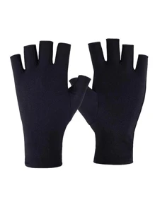 1 双女士黑色哥特式露指弹性手套，适合万圣节臂套秋季时尚 - 黑色 - 查看 4