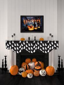 1 Stück/8 Stücke Halloween Geist Muster Kamin Schal, Halloween Kamin Dekoration, Halloween Hängedekoration, saisonale Heimdekoration für Herbst, Retro Stil, kurzes Plüschmaterial, 48*200CM, Halloween Innen- und Außendekoration, Partyzubehör, Halloween Themen Dekoration, Raumdekoration. Geeignet für Heim- und Küchendekoration sowie Halloween Party Dekoration - Verschiedenfarbig - Übersicht 4