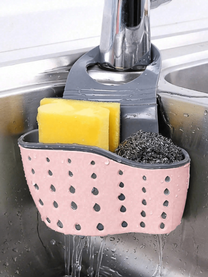 Spülbecken hängender Abflusskorb mit Silikon Aufbewahrungsbox, verstellbarer Schultergurt Abtropfgestell, Schwammhalter, Wasserhahn hängender Korb, Küchen Aufbewahrungstasche, perfekt zum Aufbewahren von Schwämmen und Lappen in der Küche.