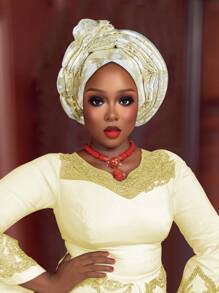 1件装女士多层箔纸蝴蝶结头巾发套睡眠帽 - 彩色 - 查看 9