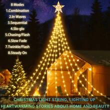 1pc, Christmas Pentagram Waterfall Light, Solar Indoor Outdoor Christmas Tree Festival Decoration Light, 8 Modes, For Garden, Courtyard, Porch, Home, Room, Kitchen, Shop, Hotel, Wedding, Party, Prom, Holiday Gift(Including Battery) Christmas Decoration XMAS Decor Christmas Tree Gift Decor Thanksgiving Wedding Home Decor Home Decor Fall Decor Autumn Decor Birthday Decorations For Gifts Party Supplies Indoor Outdoor Garden Holiday Festival Decor Halloween Decor Wall Decor Halloween Ornaments Christmas Decoration XMAS Decor Christmas Tree Gift Decor Thanksgiving Wedding Home Decor Home Decor Fall Decor Autumn Decor Birthday Decorations For Gifts Party Supplies Indoor Outdoor Garden Holiday Festival Decor Halloween Decor Wall Decor Halloween Ornaments