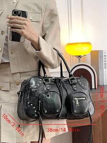 Nueva bolsa de hombro de estilo punk para mujer, hecha de tela impermeable de PU, con diseño de incrustación de remaches y decoración con flecos, de moda y adecuada para el transporte de la mujer, con diseño de compartimentos de gran capacidad y múltiples bolsillos, apta para el transporte, los viajes y las compras como bolso de viaje y vacaciones.