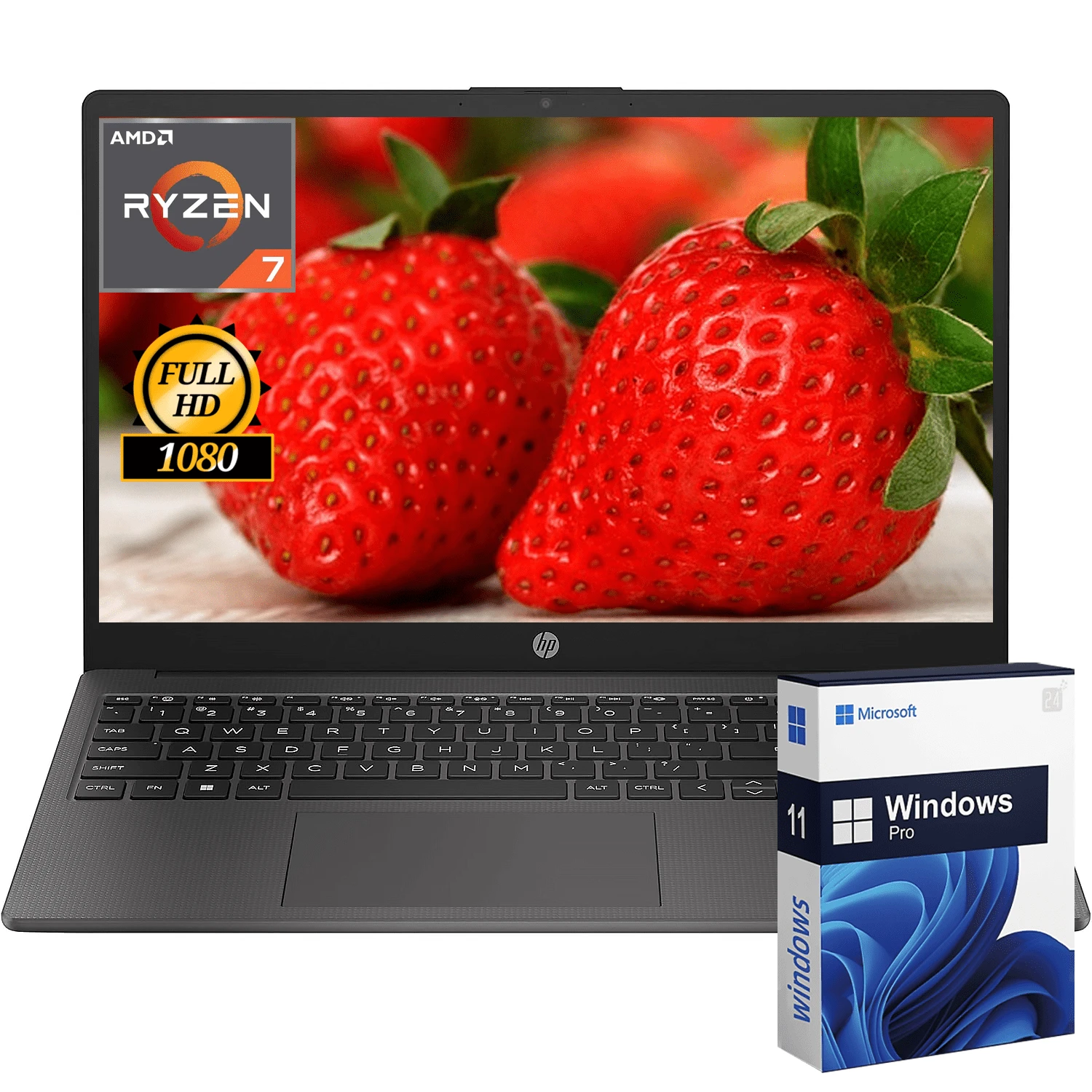 HP 255 G10 15.6" FHD Laptop For Business & Students, AMD Ryzen 7-7730U, Up To 64GB DDR4 RAM, Up To 2TB SSD, AMD Radeon, Numeric Keypad, Webcam, Wi-Fi 6, Windows 11 Pro - màu đen - Xem 1