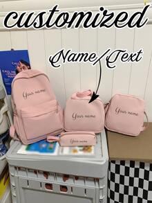 3pcs/4pcs Set, Backpack, Shoulder Bag, Crossbody Bag, Tote Bag, Clutch, Pencil Case, Nylon Material, Large Capacity, Solid Color, Contrast Color, Fashion Casual, Versatile Minimalist, Suitable For School, Work, Travel, Back To School, Graduation, Travel Essentials, Large Capacity, Unisex, Customizable Name, New Year Charm, Commuter Backpack, Anti-Theft - Pink - View 1
