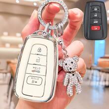 水钻熊吊坠钥匙扣，带全保护 TPU 钥匙扣外壳，适用于 2018-2022 RAV4、凯美瑞、卡罗拉、Avalon、C-HR、普锐斯、GT86、Highlander 汽车，是送给男士和女士的理想礼物 - 均碼 - 查看 3