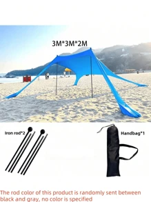 Cort pliabil portabil automat, cort de plajă cu protecție UV UPF 50+, adăpost solar, baldachin portabil cu 4 saci de nisip, stâlpi și frânghii anti-vânt pentru camping, curte, picnicuri, plajă și întâlniri în aer liber, adăpost solar pentru cort de plajă, adăpost pentru curte, elemente esențiale pentru picnic, suport robust pentru stâlpi, cort de plajă pliabil automat, protecție UV, cort de camping