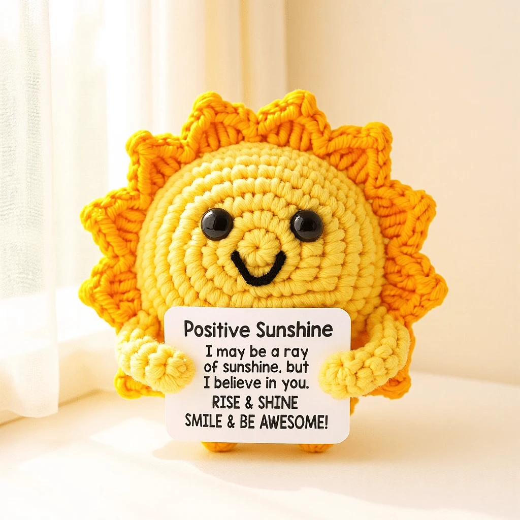 1 pieza Muñeca de sol pequeña con expresión divertida hecha a mano a ganchillo, un regalo de salud mental hecho a mano inspirador para amigos, abuelos, madres, padres y familias adolescentes. Envía regalos a hombres, mujeres, amigos, hijas, regalos festivos. Regalos del Día de la Madre, regalos de agradecimiento a los maestros, regalos del Día del Padre, semana de graduación, regalos de Navidad