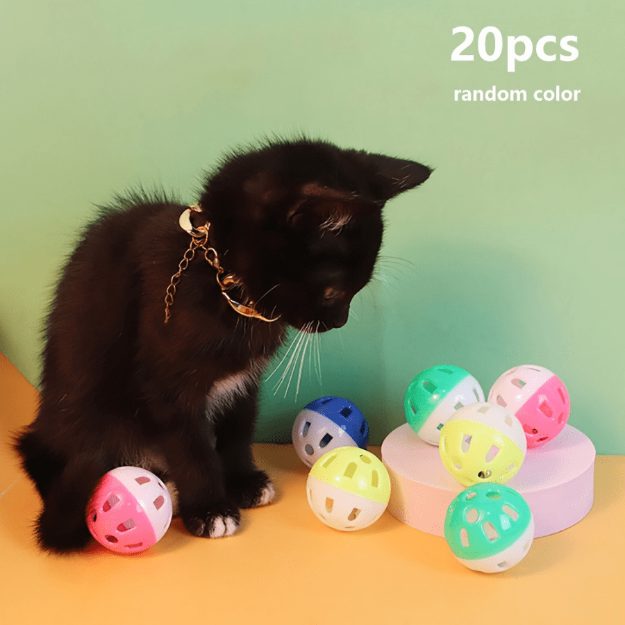 10PCS/20PCS Random Color Cat Balls With Bell Big Lattice Wiggly Jingle Rattle Plastic Toy Assorted Color