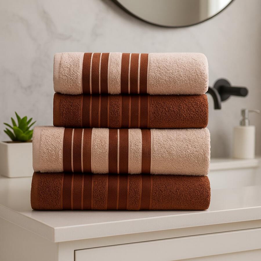 Giant Bath Towel Set 4 Pieces 100% Cotton Thick Plush Super Soft Excellent Absorption New Premier Valletex - 赤陶色/玫瑰色 - 查看 1