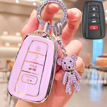 水钻熊吊坠钥匙扣，带全保护 TPU 钥匙扣外壳，适用于 2018-2022 RAV4、凯美瑞、卡罗拉、Avalon、C-HR、普锐斯、GT86、Highlander 汽车，是送给男士和女士的理想礼物 - 均碼 - 查看 11