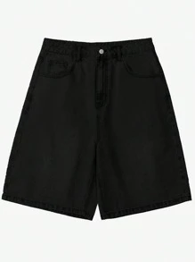 男士宽松休闲百慕大牛仔短裤，带口袋，百搭夏季牛仔短裤