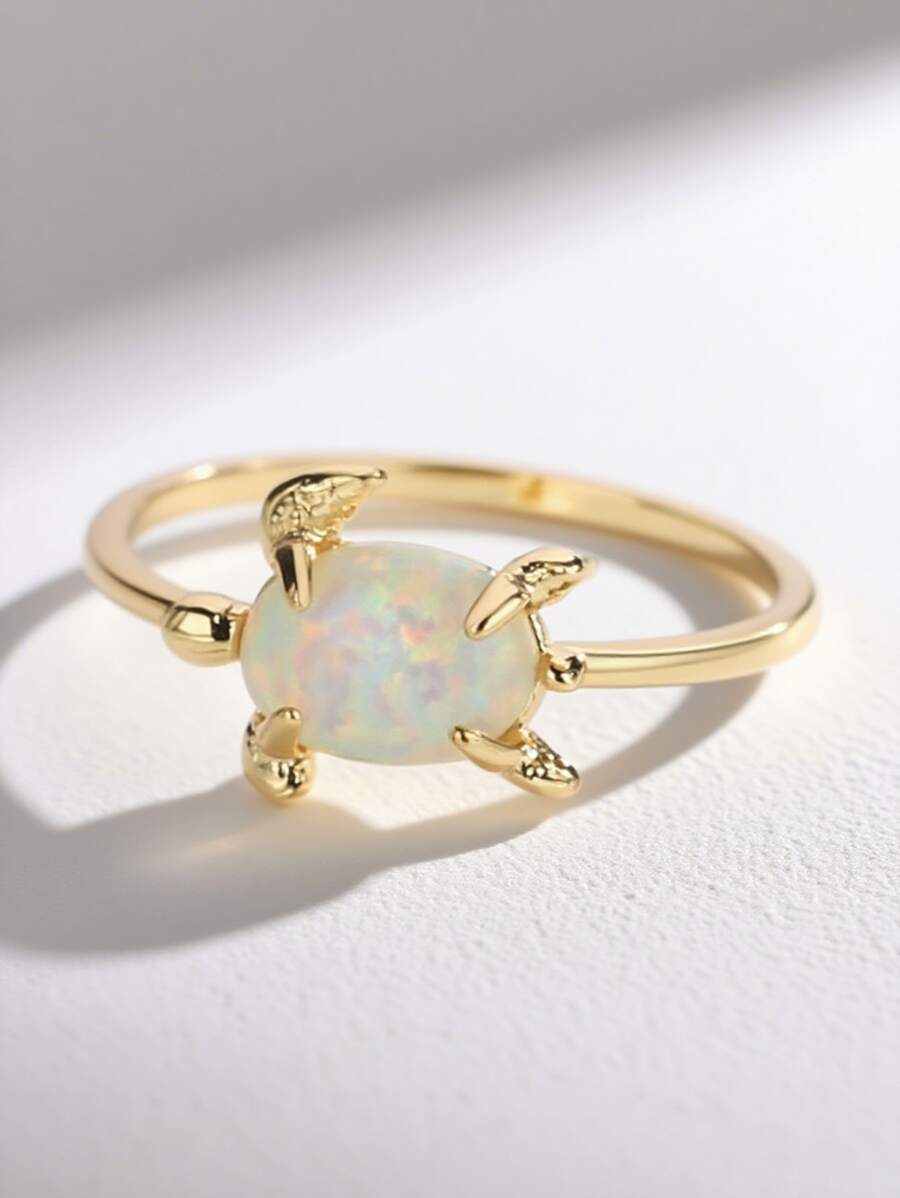Charm-In One Gold Plated Australian Gemstone Turtle Ring, Ideal As Mother's Day Or Birthday Gift For Girls