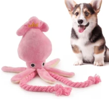 Squid Puppy Pet Dog Chew For Lovely Pink Teeth Cleaning Pet Toys Octopus Plush Toys Supplies BB Small Cute Rope Toy Dog Squeak
