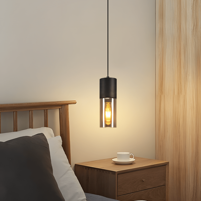 Deboola Lampara Techo Colgante Cristal E27 Lampara Isla Cocina Negra Luz Colgante Industrial Vintage para Comedor Salon Dormitorio, Bombilla NO Incluida