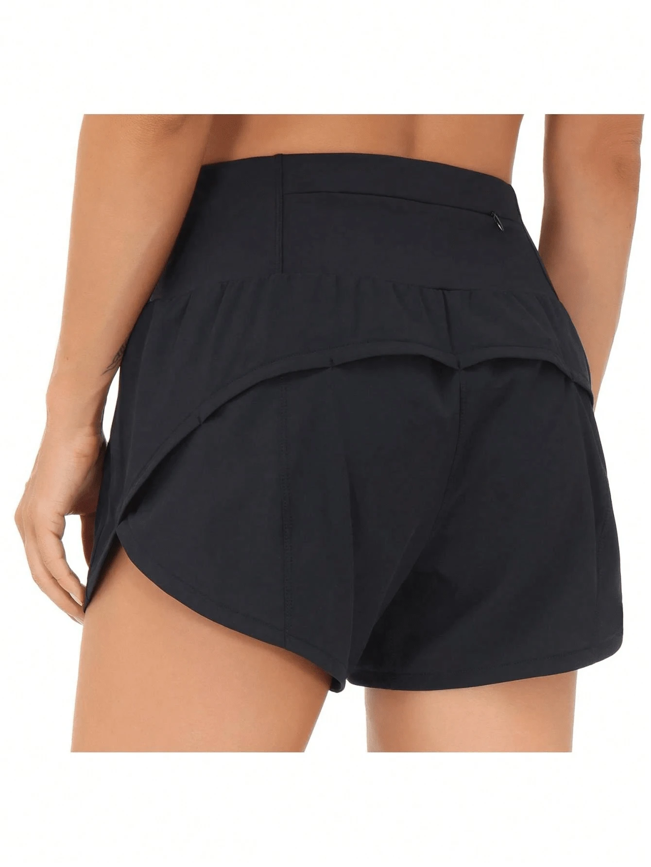 Womens High Waisted Running Shorts Quick Dry Athletic Workout Shorts With Mesh Liner Zipper Pockets - 黑色 - 查看 1
