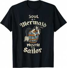 Soul Of A Mermaid  Mouth Of A Sailor Vintage Nautical Pinup Soft T-Shirt - màu đen - Xem 1