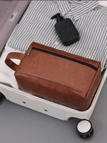 男士防水旅行洗漱包便携式化妆品收纳包拉链手提包复古缝线PU皮革洗漱包大容量旅行商务男士便携式洗漱包男士礼物圣诞袋防水背包复古男士礼物情人节 - 彩色 - 查看 8