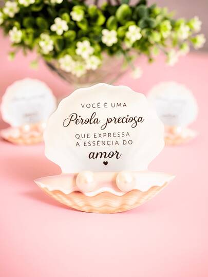 Kit Mini Tags de Concha Corte Especial com Brincos de Pérola Tag Ja furada 5x5cm Pronta entrega 25 a 125 Unidades