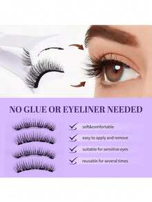 一套4件磁性眼线笔和磁性假睫毛套装 - 自然逼真可重复使用的磁性狐狸眼假睫毛，增强并拉长睫毛。（如果您不知道如何佩戴，请打开附带的视频。）假睫毛，万圣节，3D卷翘蓬松，无需胶水，佩戴舒适。强力磁铁，自然睫毛，假睫毛。 - 黑色 - 查看 4