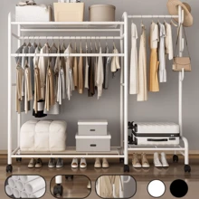 Lislark Heavy Duty Clothing Rail Clothes Rail Rack Closet Rails Coat Rail Wardrobe For Bedroom Free Standing Metal Hanging Garment Coat Rack Tidy Rails With Rolling Wheels (Heavy Duty-Black/White) ﻿ - White - View 2