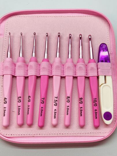 1) 8pcs Gradient Pink Soft Handle Crochet Hooks/Knitting Needles For Sweater, Scarf DIY, Size 2.5-6.0mm