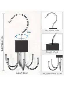 1/2-częściowy obrotowy stojak na paski z drewna i metalu – wielofunkcyjny organizer do przechowywania w szafie, pasków, biustonoszy, koszulek, krawatów i szalików, ze stalowymi haczykami – oszczędzający miejsce design, odpowiedni do modnego organizowania szafy, wielofunkcyjny | Nowoczesny organizer | Drewniana podstawa - Wielokolorowe - Zobacz 6
