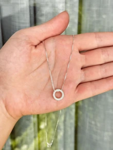 Circle Necklace Studded With Zirconia Crystal 925 Sterling Silver - 銀色 - 查看 2
