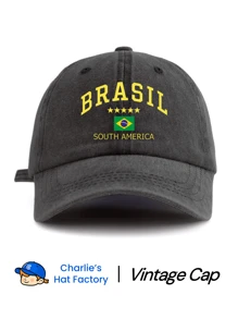 1pc Brazil Printed Washed Baseball Cap, Classic & Fashionable, Soft Sweatband, Adjustable Size, Lightweight Sun Protection, Versatile Classic Style, Suitable For Outdoor Sports, Football Matches, Daily Wear, Parties & Vacations, Perfect Gift For Friends And Family