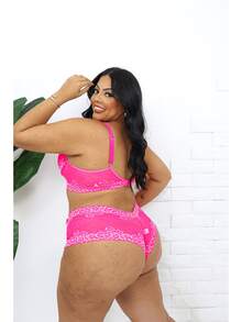 Plus Size Lingerie With Reinforced Straps Cropped And Briefs Plus Size Set - Dusty Pink - View 2