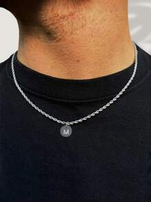 1pc Fashionable Stainless Steel 26 Letters A-Z Initial Pendant Necklace, Men's Classical Braided Chain Necklace, Hip Hop Style